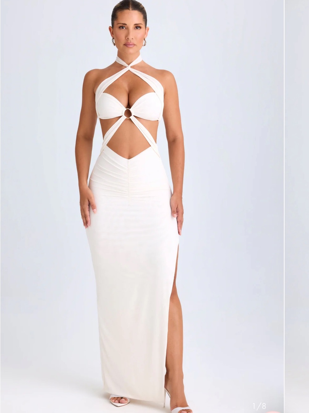 Oh Polly White Cutout Halter Maxi with Ring Detail